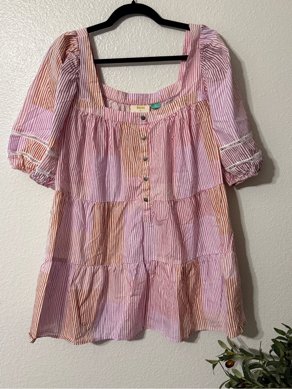 Anthropologie Maeve Gable Tiered Tunic Dress 1X Pink Orange Stripe - Picture 3 of 5